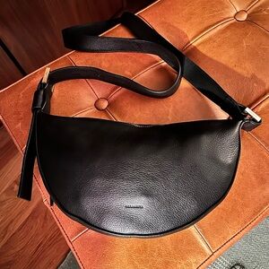 ALLSAINTS Black Half Moon Crossbody Bag with Gold Hardware